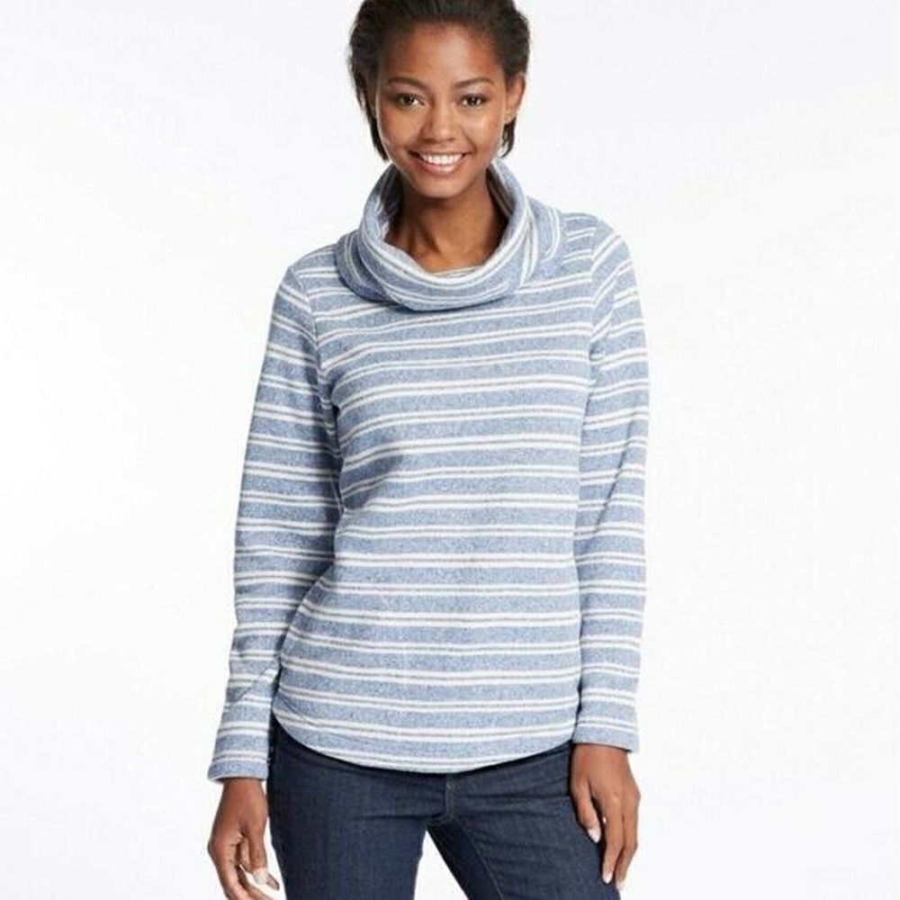 Ll Bean Cowl Neck Stripe Pullover Knit Sweater